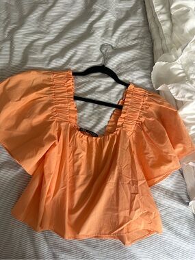 Zara Orange Poplin Ruffle Crop Top